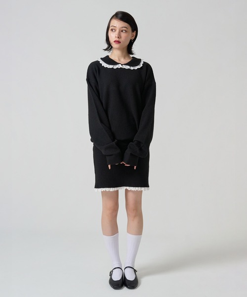 TINA:JOJUN(ティーナジョジュン)の「レース付き ニットスカート TINA:JOJUN(スカート・レディース・グレー/ブラック・M)」の15枚目の写真