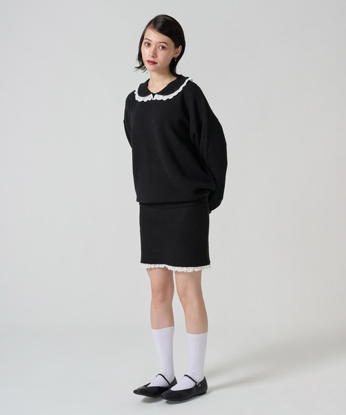 TINA:JOJUN(ティーナジョジュン)の「レース付き ニットスカート TINA:JOJUN(スカート・レディース・グレー/ブラック・M)」の3枚目の写真