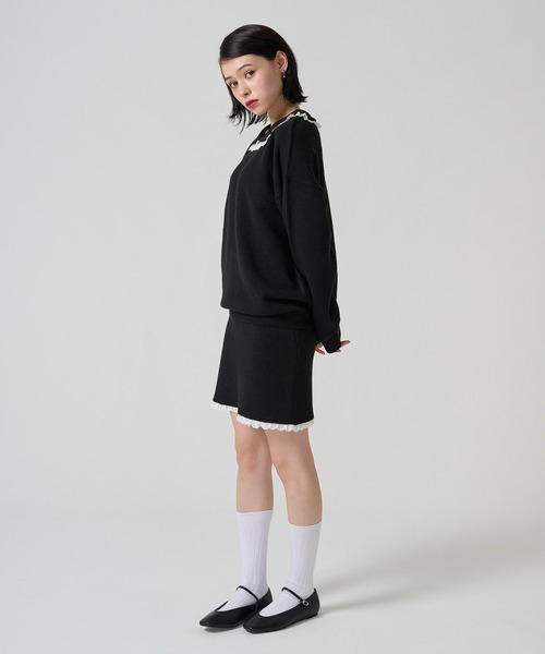 TINA:JOJUN(ティーナジョジュン)の「レース付き ニットスカート TINA:JOJUN(スカート・レディース・グレー/ブラック・M)」の4枚目の写真