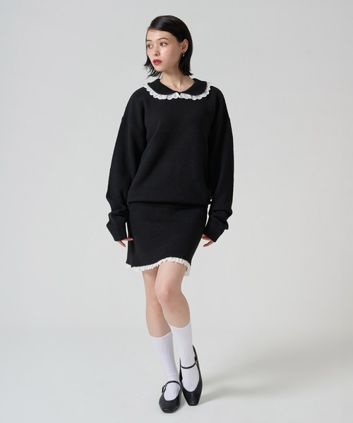TINA:JOJUN(ティーナジョジュン)の「レース付き ニットスカート TINA:JOJUN(スカート・レディース・グレー/ブラック・M)」の5枚目の写真