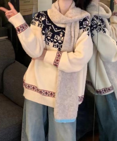 paravion（パラビオン）の「ノルディックニットプルオーバー（ニット/セーター・レディース・グレー/ホワイト/レッド・FREE）」の10枚目の写真