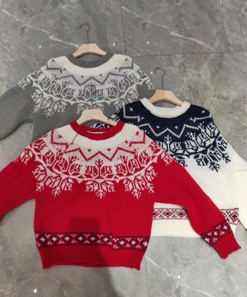 paravion（パラビオン）の「ノルディックニットプルオーバー（ニット/セーター・レディース・グレー/ホワイト/レッド・FREE）」の5枚目の写真