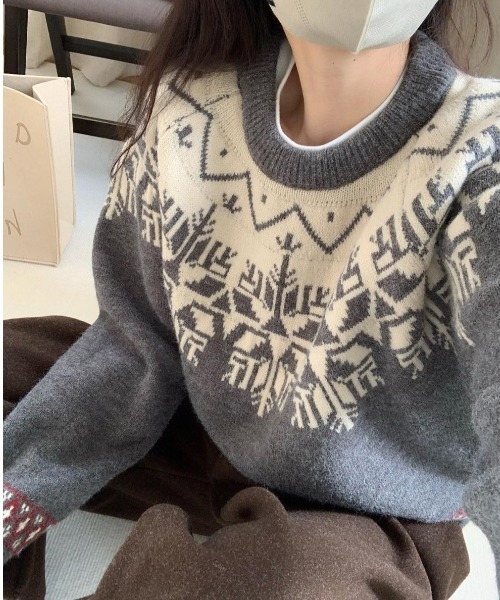 paravion（パラビオン）の「ノルディックニットプルオーバー（ニット/セーター・レディース・グレー/ホワイト/レッド・FREE）」の15枚目の写真