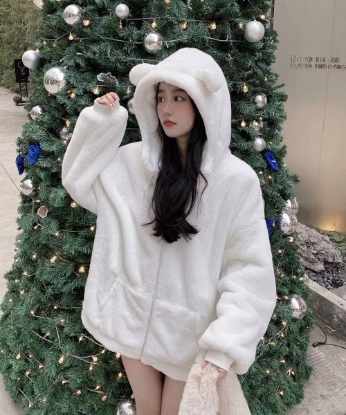 セール】WEGO/モコモコくまちゃんファーアウター/パーカー（ブルゾン