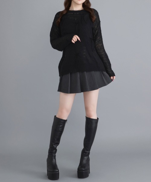 Millor TOKYO(ミラートーキョー)の「ランダムリボンシアーニット(ニット/セーター・レディース・グレー/ホワイト/ベビーピンク/ブラック・M-L/LL~3L)」の5枚目の写真