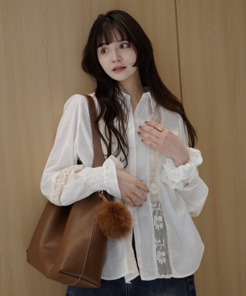 idem（イデム）の「bohemian cotton lace blouse／コットンレースブラウス（シャツ/ブラウス・レディース・ブラック/ホワイト・FREE）」の4枚目の写真
