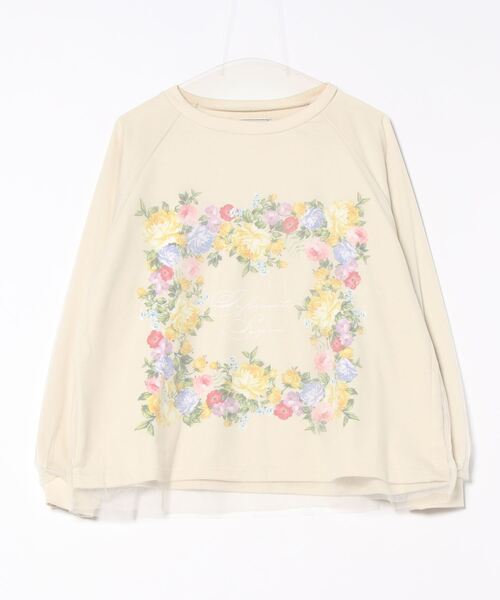 【セール】543268：花柄チュール重ね裏毛プルオーバー（Tシャツ/カットソー）｜iS ScoLar（イズスカラー）