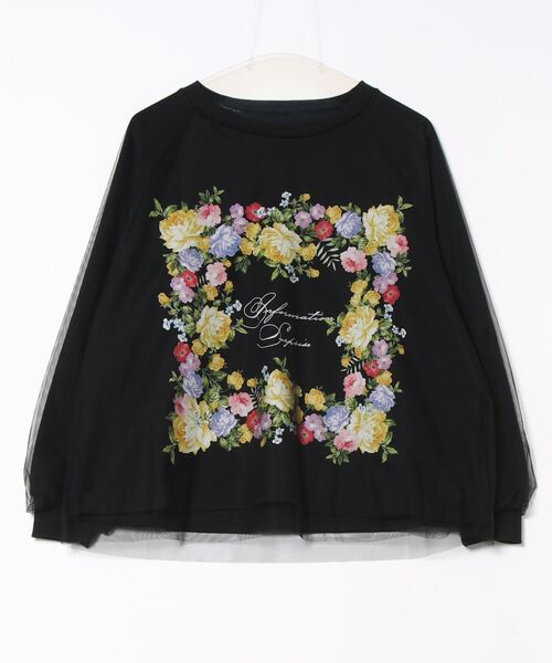 【セール】543268：花柄チュール重ね裏毛プルオーバー（Tシャツ/カットソー）｜iS ScoLar（イズスカラー） 6,814円