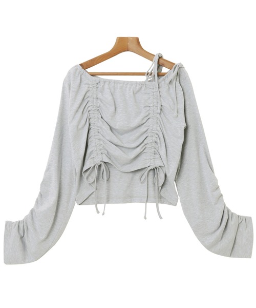 Freesia by andme(フリージアバイアンドミー)の「ギャザーリボンオフショルダー長袖トップス(Tシャツ/カットソー・レディース・ブラック/杢グレー/オフホワイト・M)」の5枚目の写真