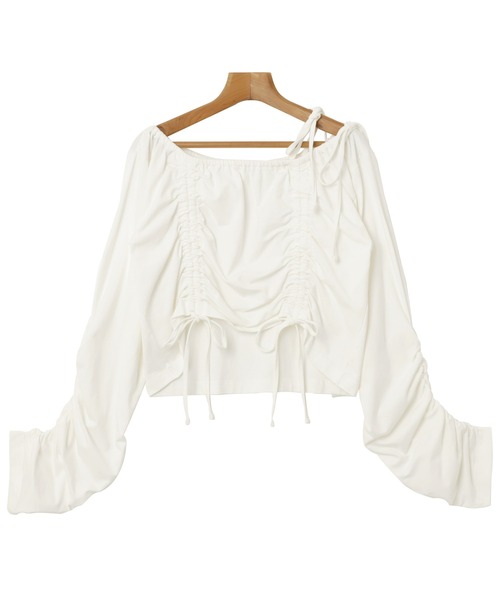 Freesia by andme(フリージアバイアンドミー)の「ギャザーリボンオフショルダー長袖トップス(Tシャツ/カットソー・レディース・ブラック/杢グレー/オフホワイト・M)」の4枚目の写真