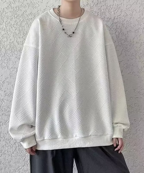 link lot(リンクロット)の「オーバーサイズ ルーズフィット リップルデザイン ロンT(Tシャツ/カットソー・メンズ・ホワイト/ブラック・M/L)」の2枚目の写真