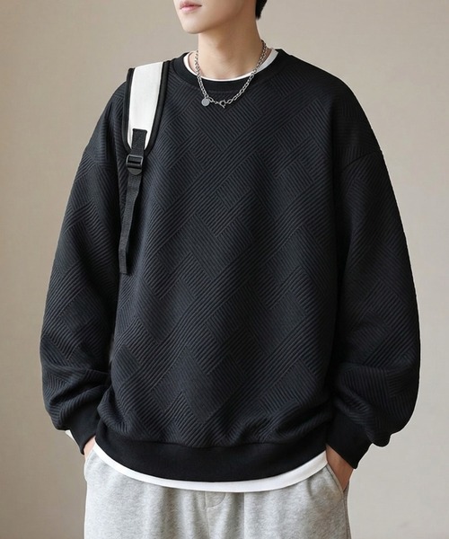 link lot(リンクロット)の「オーバーサイズ ルーズフィット リップルデザイン ロンT(Tシャツ/カットソー・メンズ・ホワイト/ブラック・M/L)」の1枚目の写真