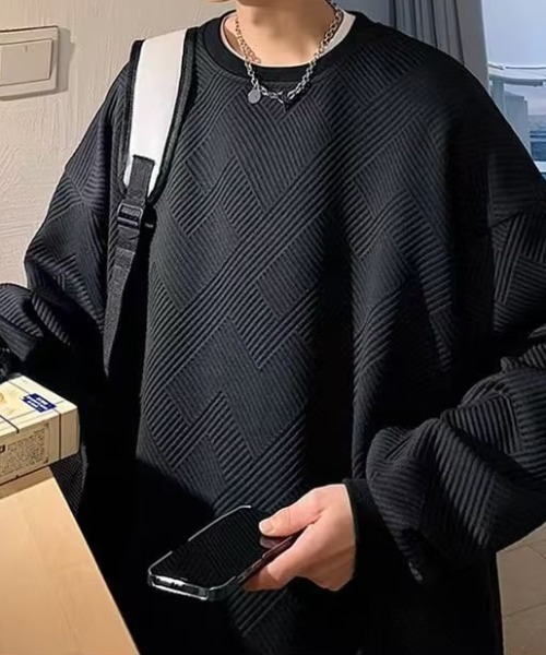 link lot(リンクロット)の「オーバーサイズ ルーズフィット リップルデザイン ロンT(Tシャツ/カットソー・メンズ・ホワイト/ブラック・M/L)」の10枚目の写真