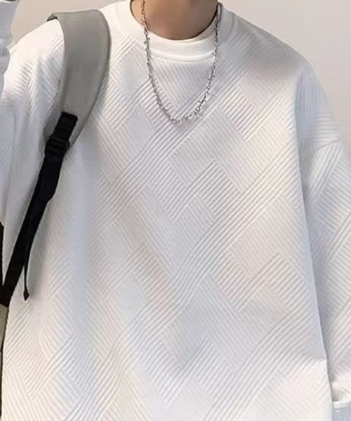 link lot(リンクロット)の「オーバーサイズ ルーズフィット リップルデザイン ロンT(Tシャツ/カットソー・メンズ・ホワイト/ブラック・M/L)」の3枚目の写真
