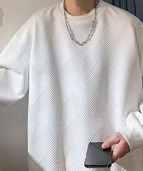 link lot(リンクロット)の「オーバーサイズ ルーズフィット リップルデザイン ロンT(Tシャツ/カットソー・メンズ・ホワイト/ブラック・M/L)」の4枚目の写真