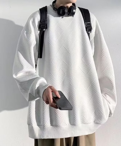 link lot(リンクロット)の「オーバーサイズ ルーズフィット リップルデザイン ロンT(Tシャツ/カットソー・メンズ・ホワイト/ブラック・M/L)」の5枚目の写真