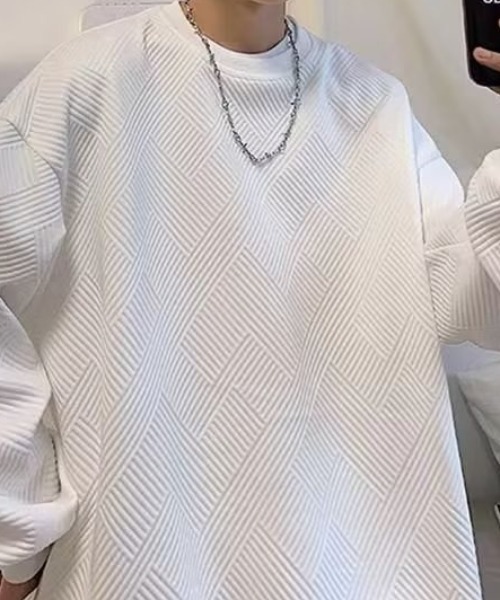 link lot(リンクロット)の「オーバーサイズ ルーズフィット リップルデザイン ロンT(Tシャツ/カットソー・メンズ・ホワイト/ブラック・M/L)」の6枚目の写真
