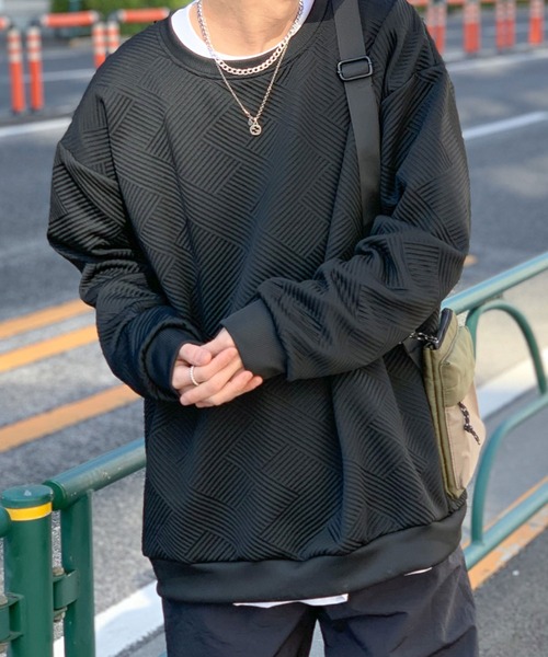 link lot(リンクロット)の「オーバーサイズ ルーズフィット リップルデザイン ロンT(Tシャツ/カットソー・メンズ・ホワイト/ブラック・M/L)」の16枚目の写真