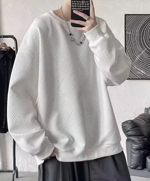 link lot(リンクロット)の「オーバーサイズ ルーズフィット リップルデザイン ロンT(Tシャツ/カットソー・メンズ・ホワイト/ブラック・M/L)」の18枚目の写真