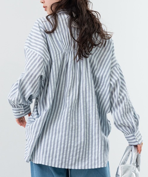 refinedworks（リファインドワークス）の「【refinedworks】 ストライプ が 好印象な タック ブラウス ！（シャツ/ブラウス・レディース・ベージュ/グレー/ネイビー・FREE）」の9枚目の写真