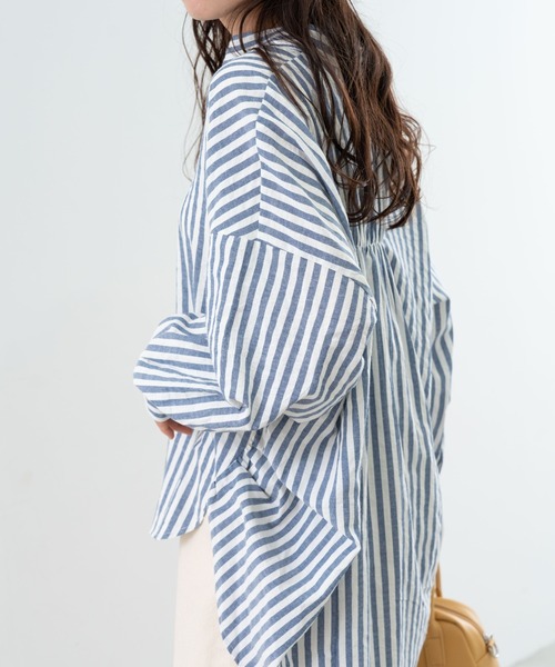 refinedworks（リファインドワークス）の「【refinedworks】 ストライプ が 好印象な タック ブラウス ！（シャツ/ブラウス・レディース・ベージュ/グレー/ネイビー・FREE）」の19枚目の写真