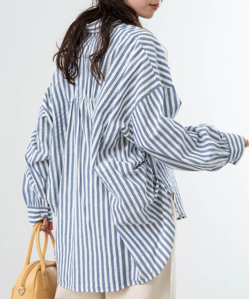 refinedworks（リファインドワークス）の「【refinedworks】 ストライプ が 好印象な タック ブラウス ！（シャツ/ブラウス・レディース・ベージュ/グレー/ネイビー・FREE）」の18枚目の写真