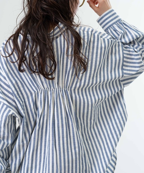 refinedworks（リファインドワークス）の「【refinedworks】 ストライプ が 好印象な タック ブラウス ！（シャツ/ブラウス・レディース・ベージュ/グレー/ネイビー・FREE）」の17枚目の写真