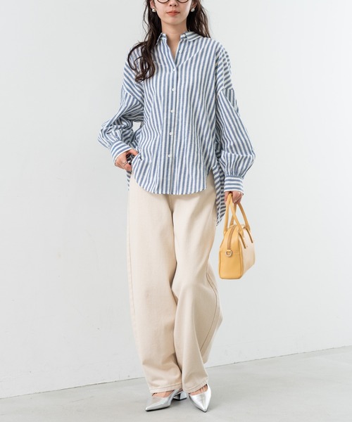 refinedworks（リファインドワークス）の「【refinedworks】 ストライプ が 好印象な タック ブラウス ！（シャツ/ブラウス・レディース・ベージュ/グレー/ネイビー・FREE）」の16枚目の写真