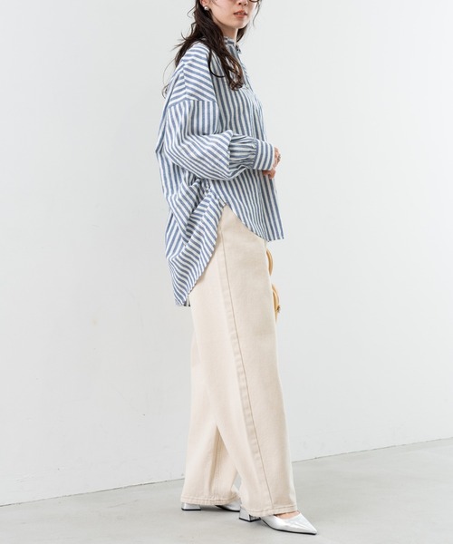 refinedworks（リファインドワークス）の「【refinedworks】 ストライプ が 好印象な タック ブラウス ！（シャツ/ブラウス・レディース・ベージュ/グレー/ネイビー・FREE）」の15枚目の写真