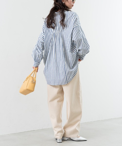 refinedworks（リファインドワークス）の「【refinedworks】 ストライプ が 好印象な タック ブラウス ！（シャツ/ブラウス・レディース・ベージュ/グレー/ネイビー・FREE）」の14枚目の写真