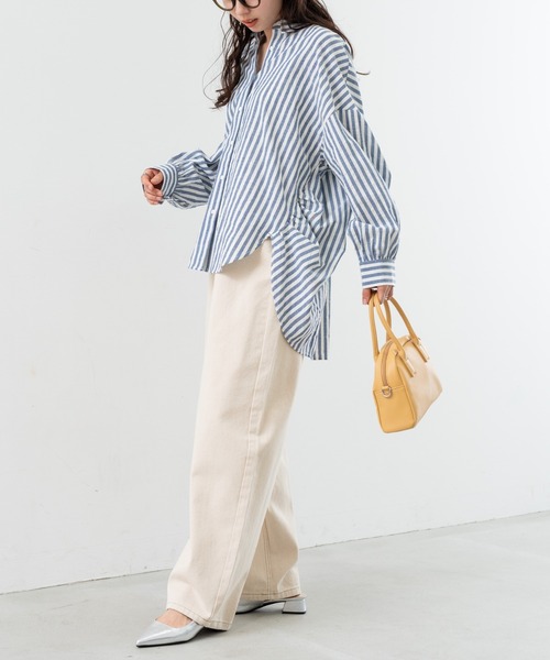 refinedworks（リファインドワークス）の「【refinedworks】 ストライプ が 好印象な タック ブラウス ！（シャツ/ブラウス・レディース・ベージュ/グレー/ネイビー・FREE）」の13枚目の写真