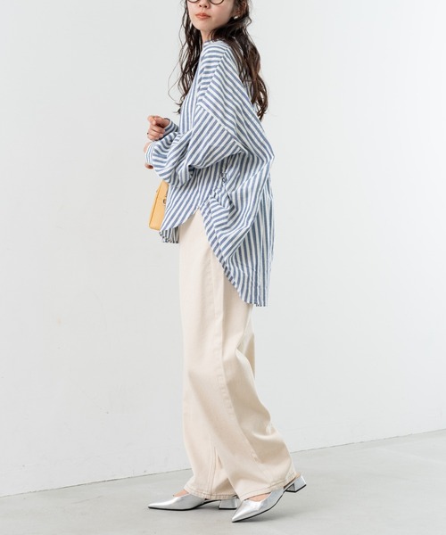 refinedworks（リファインドワークス）の「【refinedworks】 ストライプ が 好印象な タック ブラウス ！（シャツ/ブラウス・レディース・ベージュ/グレー/ネイビー・FREE）」の12枚目の写真