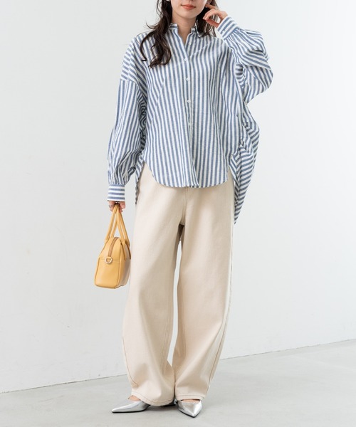 refinedworks（リファインドワークス）の「【refinedworks】 ストライプ が 好印象な タック ブラウス ！（シャツ/ブラウス・レディース・ベージュ/グレー/ネイビー・FREE）」の11枚目の写真