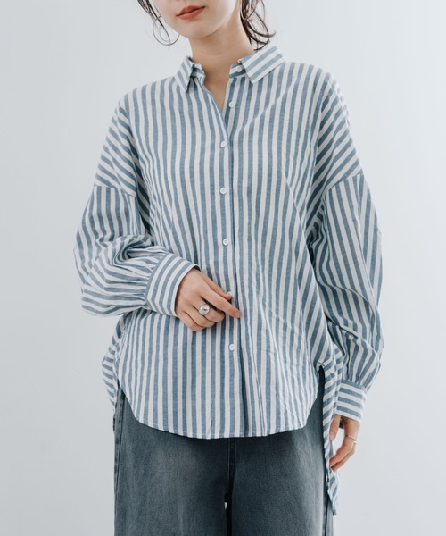 refinedworks（リファインドワークス）の「【refinedworks】 ストライプ が 好印象な タック ブラウス ！（シャツ/ブラウス・レディース・ベージュ/グレー/ネイビー・FREE）」の10枚目の写真