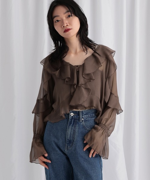 mysty woman（ミスティウーマン）の「［追加1］ラッフルブラウスキャミSET　320391（シャツ/ブラウス・レディース・ブラック/グレー/アイボリー/ブラウン・FREE）」の4枚目の写真