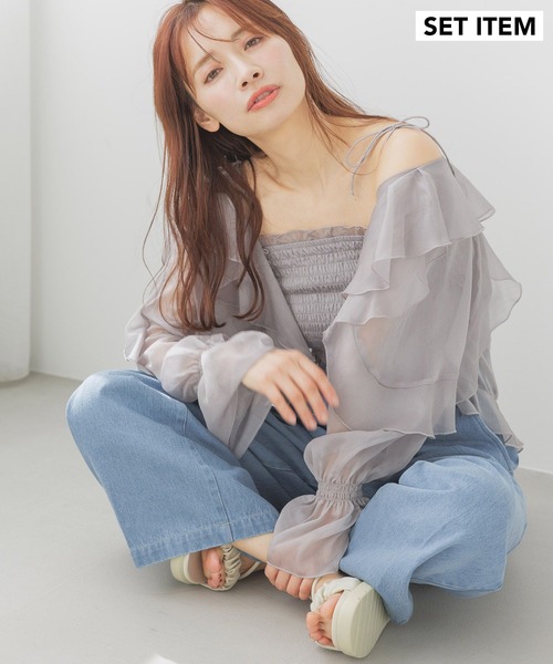 mysty woman（ミスティウーマン）の「［追加1］ラッフルブラウスキャミSET　320391（シャツ/ブラウス・レディース・ブラック/グレー/アイボリー/ブラウン・FREE）」の3枚目の写真