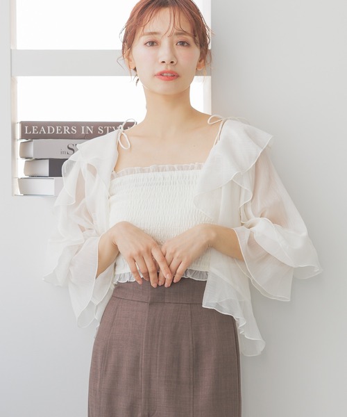 ブラウス シャツ 「追加1」ラッフルブラウスキャミSET　320391 レディース mysty woman（ミスティウーマン）の「ラッフルブラウスキャミSET