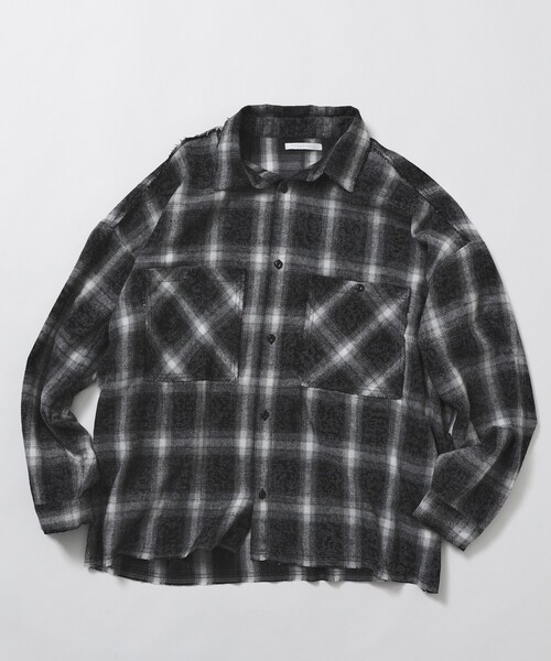 Firsthand（ファーストハンド）の「Firsthand/ファーストハンド ダメージ加工 オーバーサイズ ロングスリーブ チェックシャツ / 長袖 レギュラーカラーシャツ（シャツ/ブラウス・メンズ・ネイビー/グリーン/チャコールグレー・LARGE/MEDIUM）」の5枚目の写真