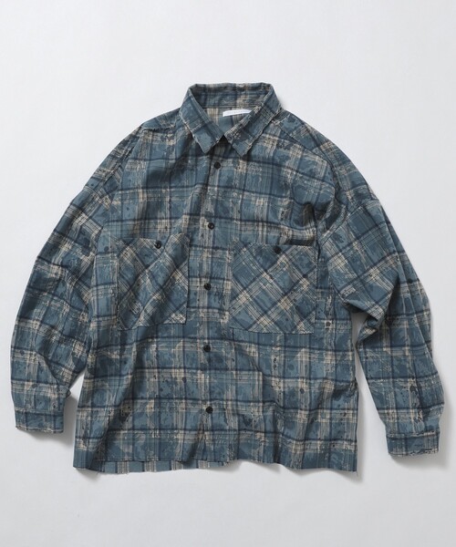 Firsthand（ファーストハンド）の「Firsthand/ファーストハンド ダメージ加工 オーバーサイズ ロングスリーブ チェックシャツ / 長袖 レギュラーカラーシャツ（シャツ/ブラウス・メンズ・ネイビー/グリーン/チャコールグレー・LARGE/MEDIUM）」の16枚目の写真