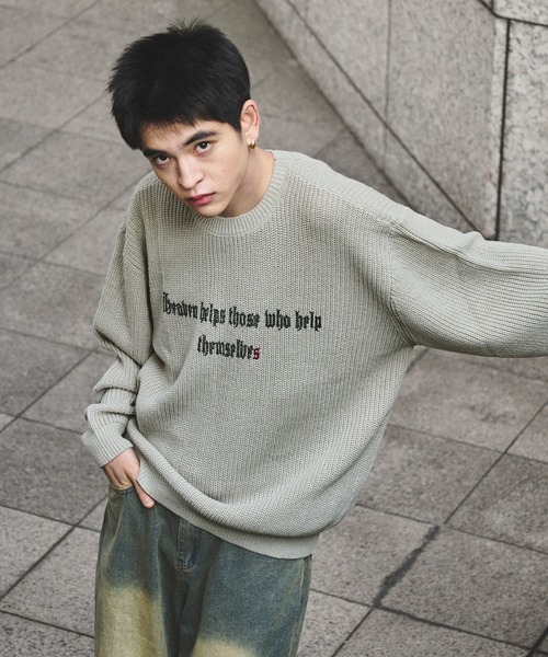 kutir(クティール)の「SPRAY FRONT DESIGN KNIT/スプレーフロントデザインニット(ニット/セーター・メンズ・チャコールグレー/ブラック/グレイッシュベージュ・MEDIUM/LARGE)」の3枚目の写真