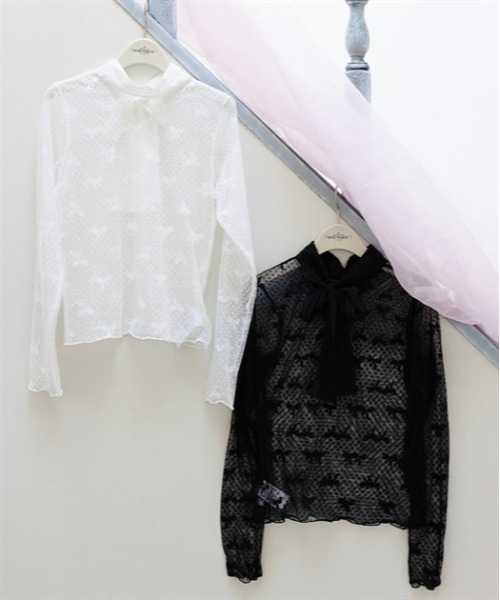 axes femme POETIQUE（アクシーズファムポエティック）の「２ＷＡＹリボンチュールプルオーバー（Tシャツ/カットソー・レディース・ブラック/キナリ・MEDIUM）」の3枚目の写真