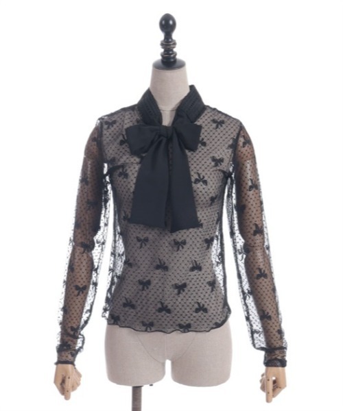 axes femme POETIQUE（アクシーズファムポエティック）の「２ＷＡＹリボンチュールプルオーバー（Tシャツ/カットソー・レディース・ブラック/キナリ・MEDIUM）」の4枚目の写真