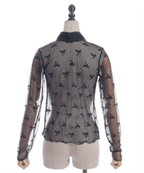 axes femme POETIQUE（アクシーズファムポエティック）の「２ＷＡＹリボンチュールプルオーバー（Tシャツ/カットソー・レディース・ブラック/キナリ・MEDIUM）」の6枚目の写真