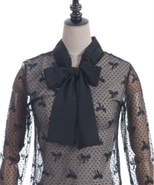 axes femme POETIQUE（アクシーズファムポエティック）の「２ＷＡＹリボンチュールプルオーバー（Tシャツ/カットソー・レディース・ブラック/キナリ・MEDIUM）」の7枚目の写真