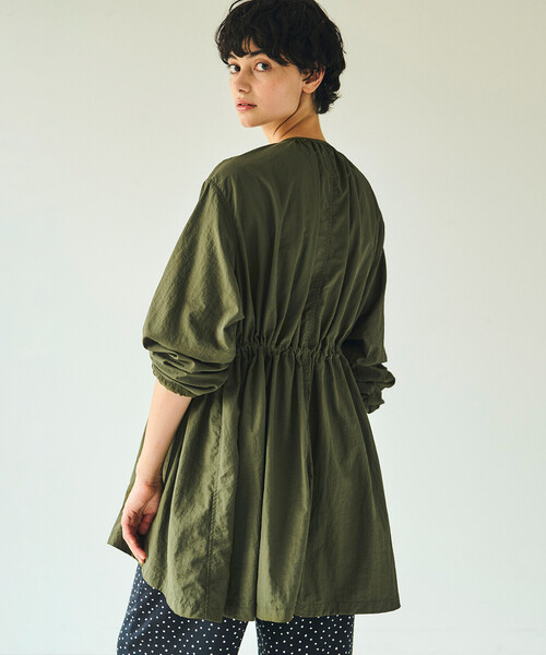 【美品】LE GLAZIK ルグラジック ノーカラー ダウンコート　カーキ LE GLAZIK｜ノーカラーコート COLLARLESS COAT カラーレス LG