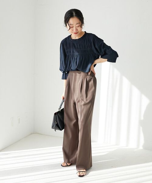 ブラウス シャツ パウダーサテンフロントシャーリングブラウス レディース le.coeur blanc ブラウス シャツ パウダーサテンフロント