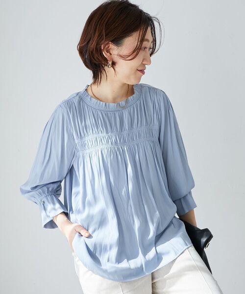 le.coeur blanc(ルクールブラン)の「パウダーサテンフロントシャーリングブラウス(シャツ/ブラウス・レディース・ネイビー/サックスブルー/アイボリー・38)」の20枚目の写真