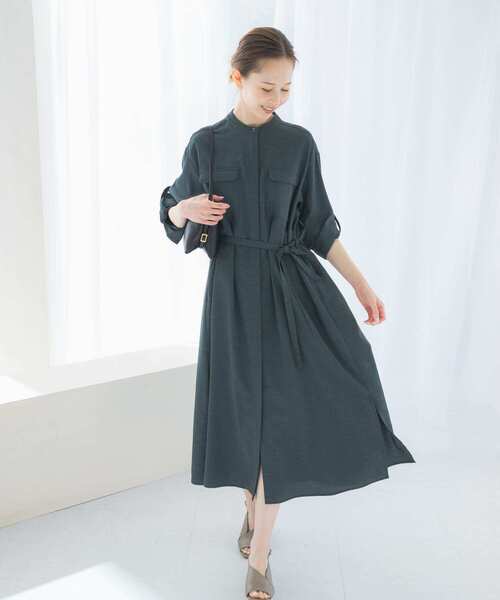 URBAN RESEARCH ROSSO WOMEN（アーバンリサーチ　ロッソ）の「ウォッシャブルリネンライクシャツワンピース（ワンピース・レディース・チャコールグレー/ライトベージュ/ブルー・FREE）」の15枚目の写真