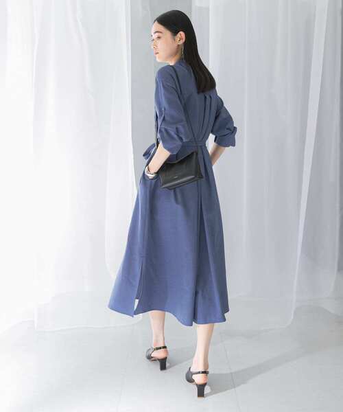 BLUE】ウォッシャブルリネンライクシャツワンピース