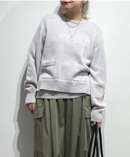 human woman(ヒューマンウーマン)の「◆【ウォッシャブル】ミドルゲージギマポケット付プルオーバー(ニット/セーター・レディース・ピンク/ネイビー/ブルー/グレー・MEDIUM)」の10枚目の写真